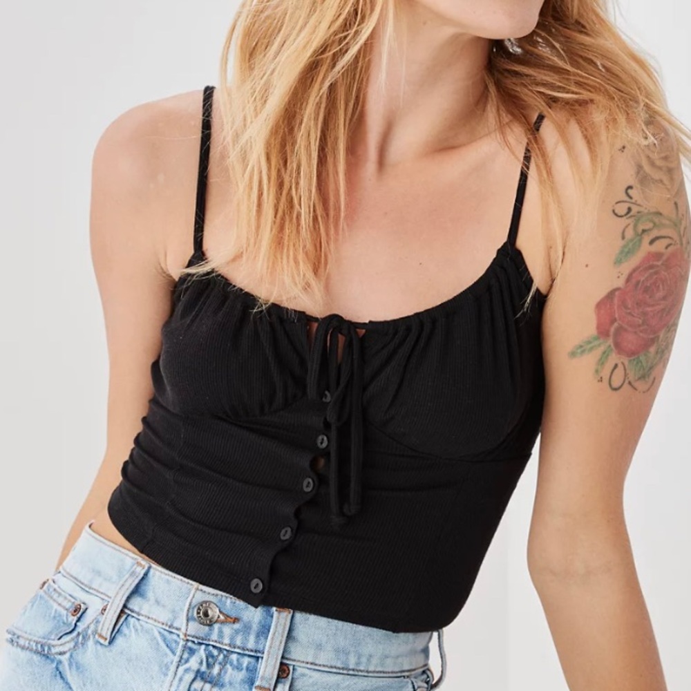 American Eagle Cropped Tie Front Corset Cami Tank Crop